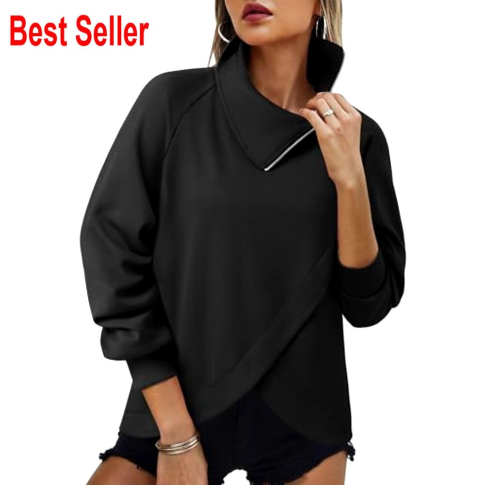 Lightweight Quarter Zip Pullover, Asymmetrical Ne… - image 2